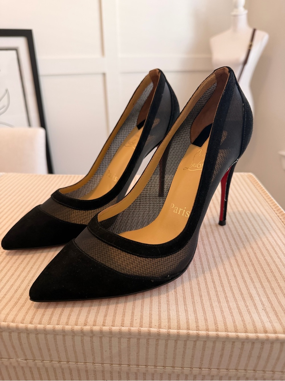 Black Louboutin Galativi 85 Nappa/Rete Mesh Pointed-Toe Stiletto Heels - Picture 4 of 10
